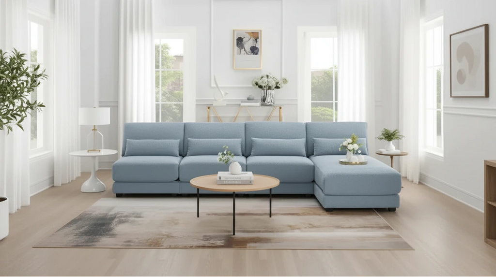 Oversized Deep Seat Sectional Sofa with Reversible Chaise,Convertible L-shaped Couch,Blue