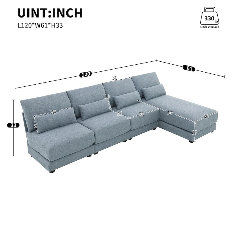 Oversized Deep Seat Sectional Sofa with Reversible Chaise,Convertible L-shaped Couch,Blue