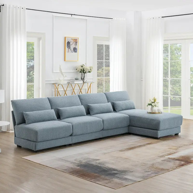 Oversized Deep Seat Sectional Sofa with Reversible Chaise,Convertible L-shaped Couch,Blue
