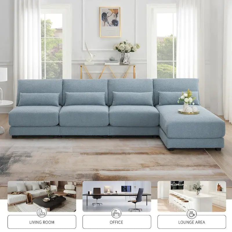 Oversized Deep Seat Sectional Sofa with Reversible Chaise,Convertible L-shaped Couch,Blue