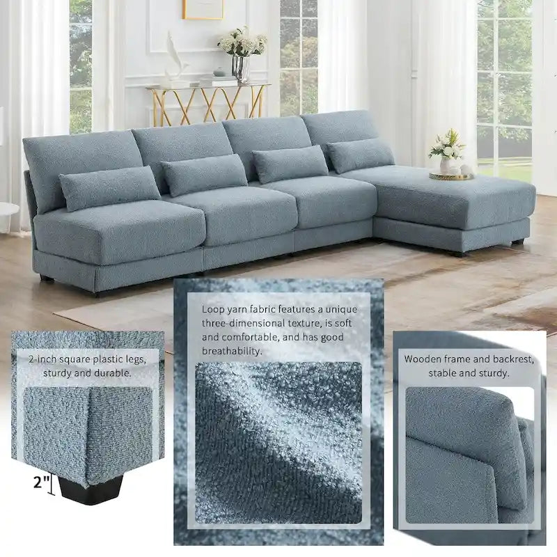 Oversized Deep Seat Sectional Sofa with Reversible Chaise,Convertible L-shaped Couch,Blue