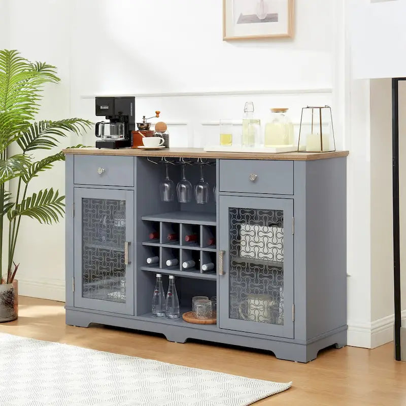 Sideboard with 2 Drawers and Elegant Glass Door Cabinets