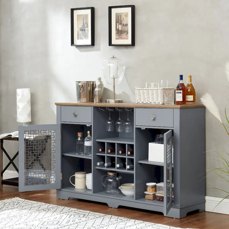 Sideboard with 2 Drawers and Elegant Glass Door Cabinets