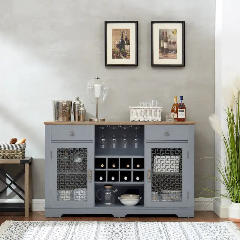 Sideboard with 2 Drawers and Elegant Glass Door Cabinets