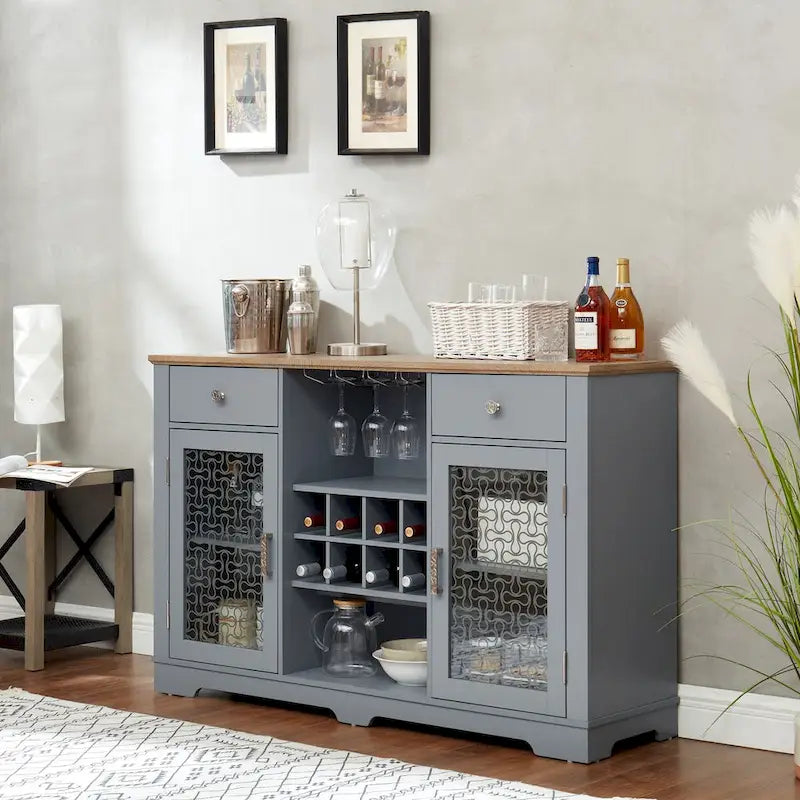 Sideboard with 2 Drawers and Elegant Glass Door Cabinets