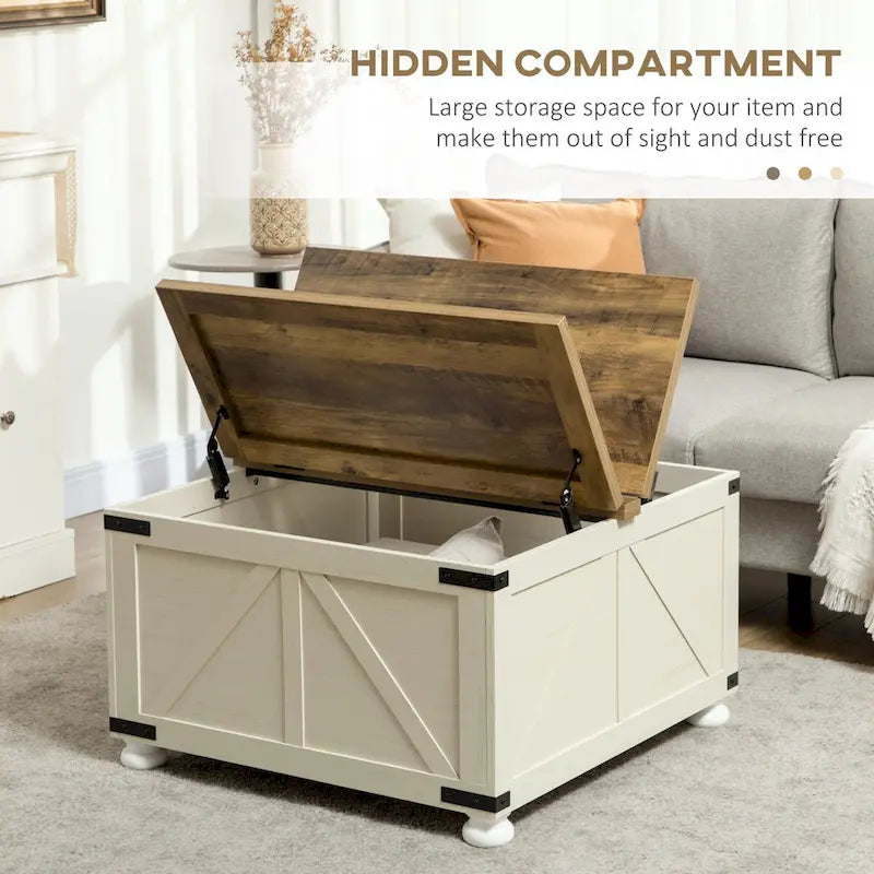 Farmhouse Large Square Coffee Table with Storage