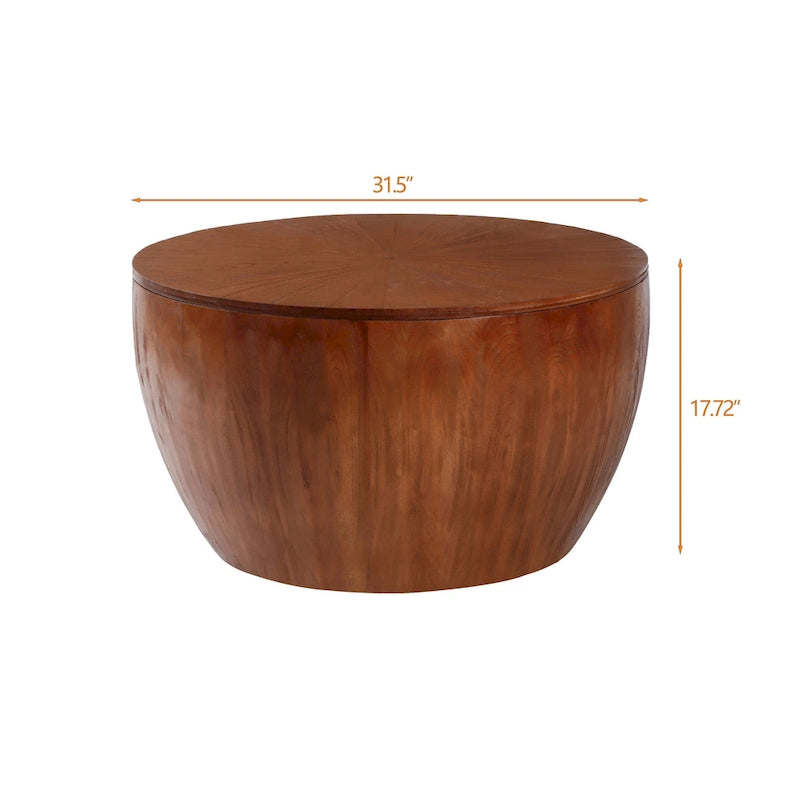 31.50Vintage Style Bucket Shaped Coffee Table with storage function, for Office, Dining Room and Living Room, Brown