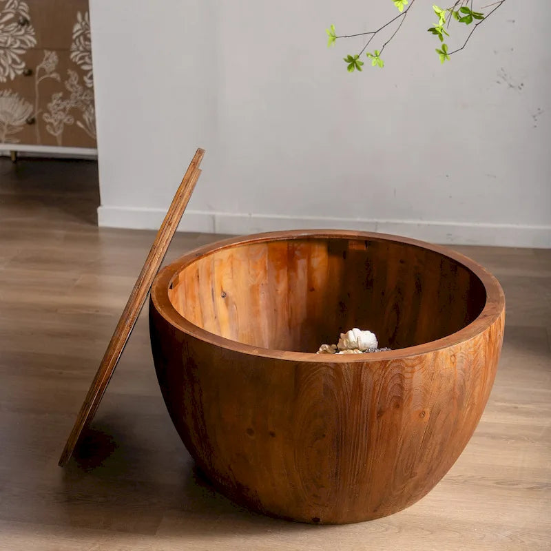 31.50Vintage Style Bucket Shaped Coffee Table with storage function, for Office, Dining Room and Living Room, Brown