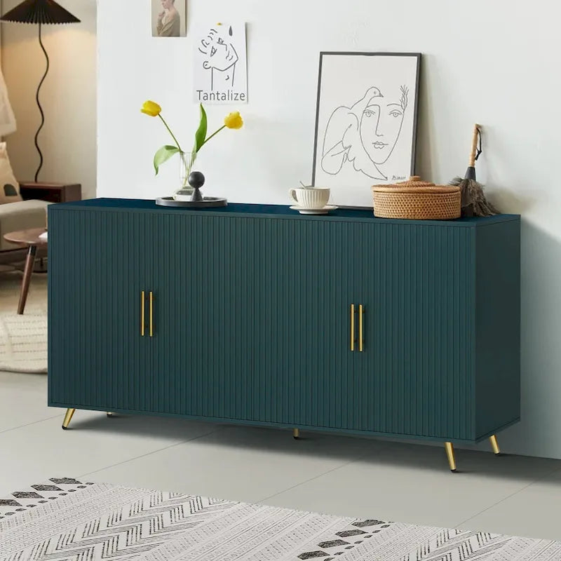 Accent Four Door Wood with Adjustable Shelves Storage Cabinet