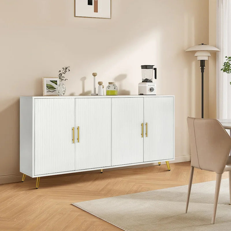 Accent Four Door Wood with Adjustable Shelves Storage Cabinet
