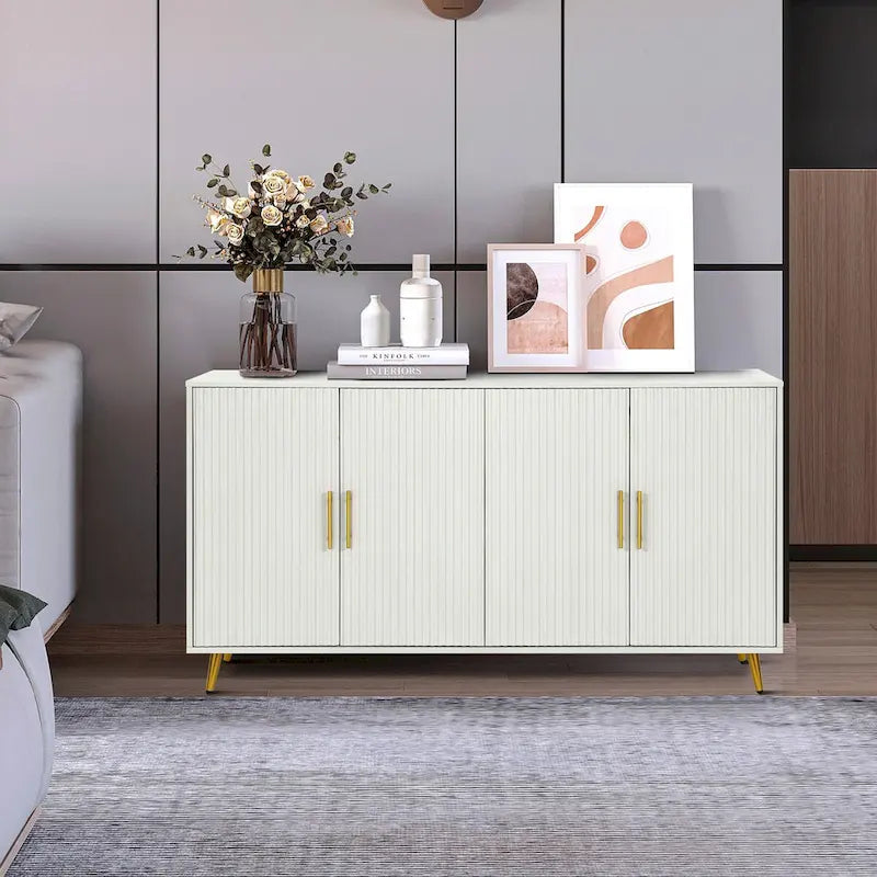 Accent Four Door Wood with Adjustable Shelves Storage Cabinet