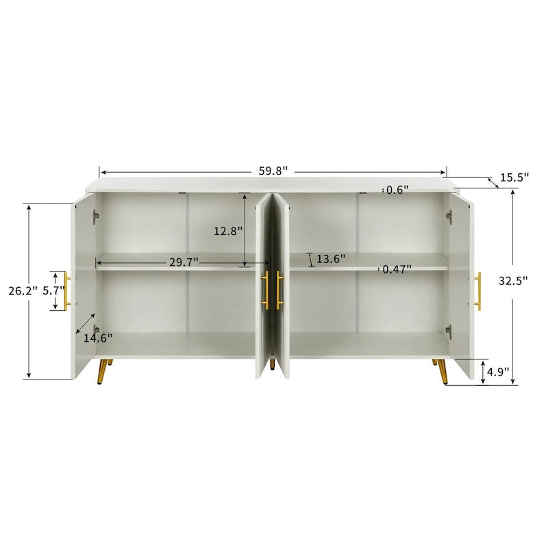 Accent Four Door Wood with Adjustable Shelves Storage Cabinet