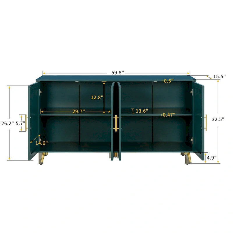 Accent Four Door Wood with Adjustable Shelves Storage Cabinet