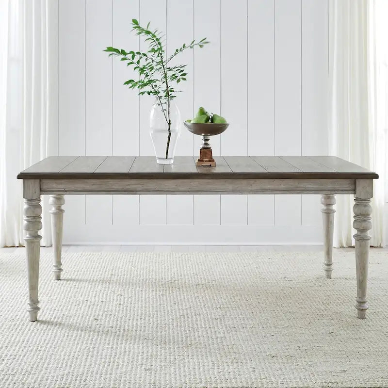 Antique White & Weathered Gray Two-Tone Rectangular Leg Dining Table