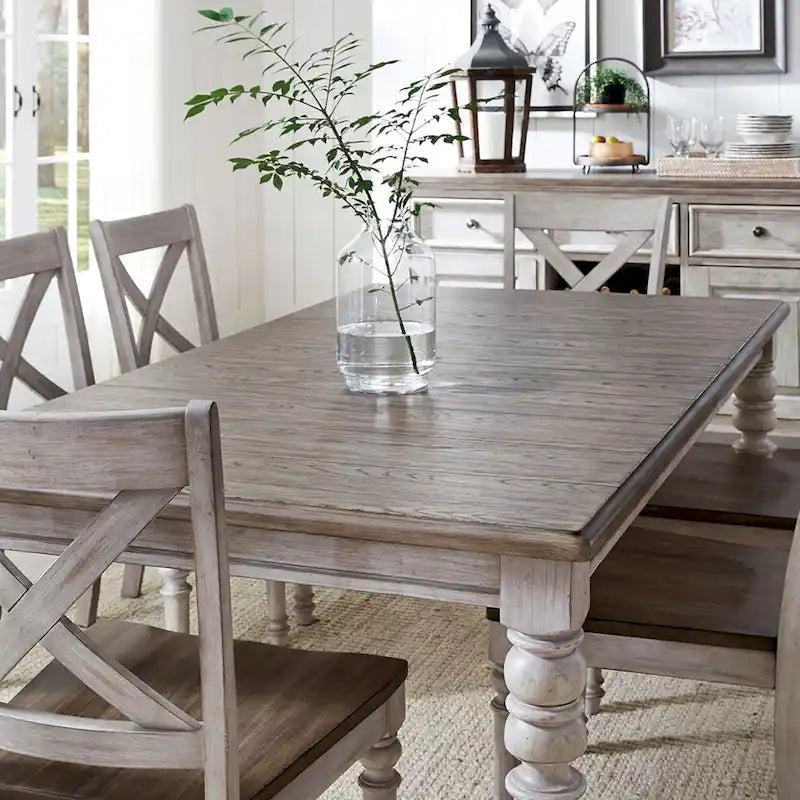 Antique White & Weathered Gray Two-Tone Rectangular Leg Dining Table