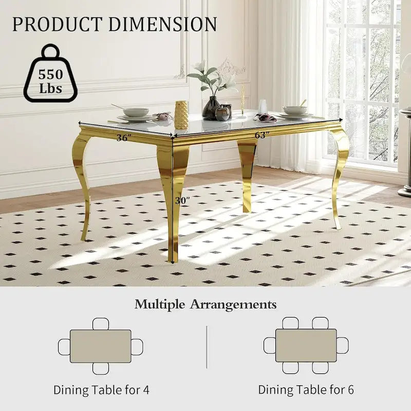 Mid Century Modern Glass Dining Table with Metal Cabriole Legs