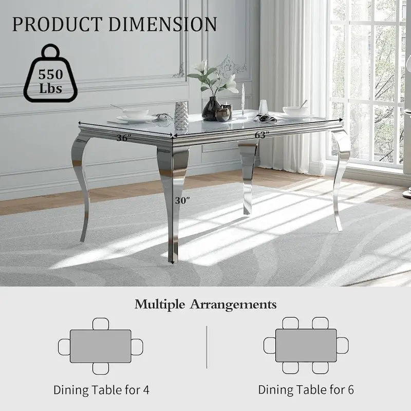 Mid Century Modern Glass Dining Table with Metal Cabriole Legs