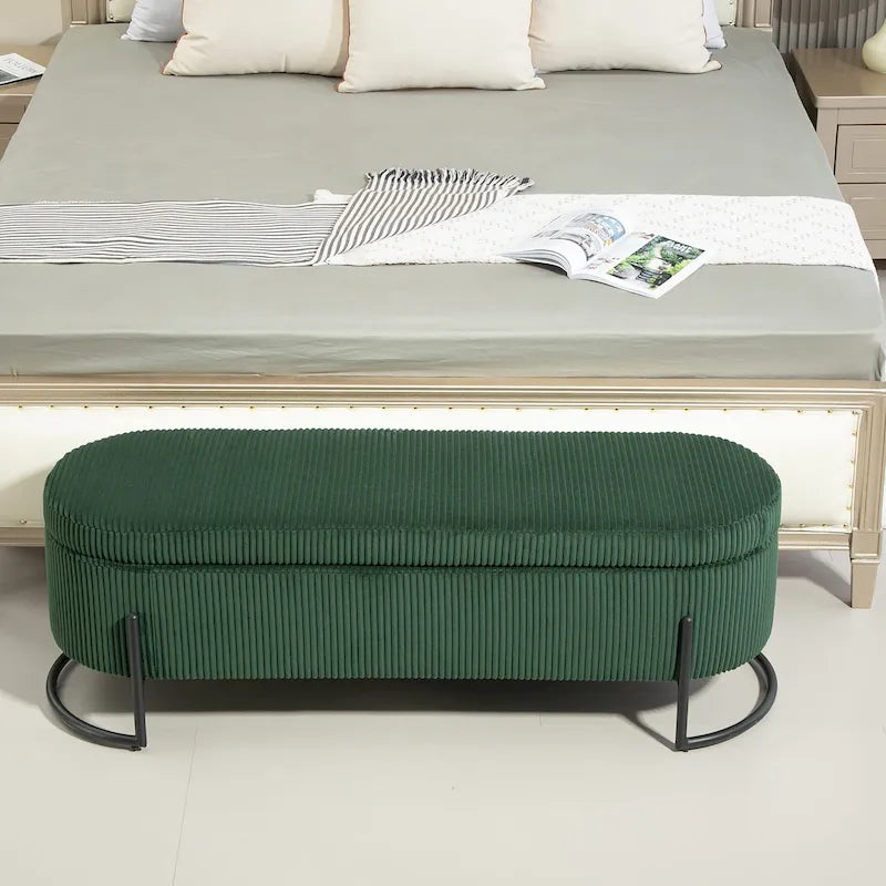 Upholstered Fabric Storage Ottoman with Safety Hinge