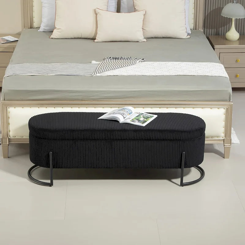 Upholstered Fabric Storage Ottoman with Safety Hinge