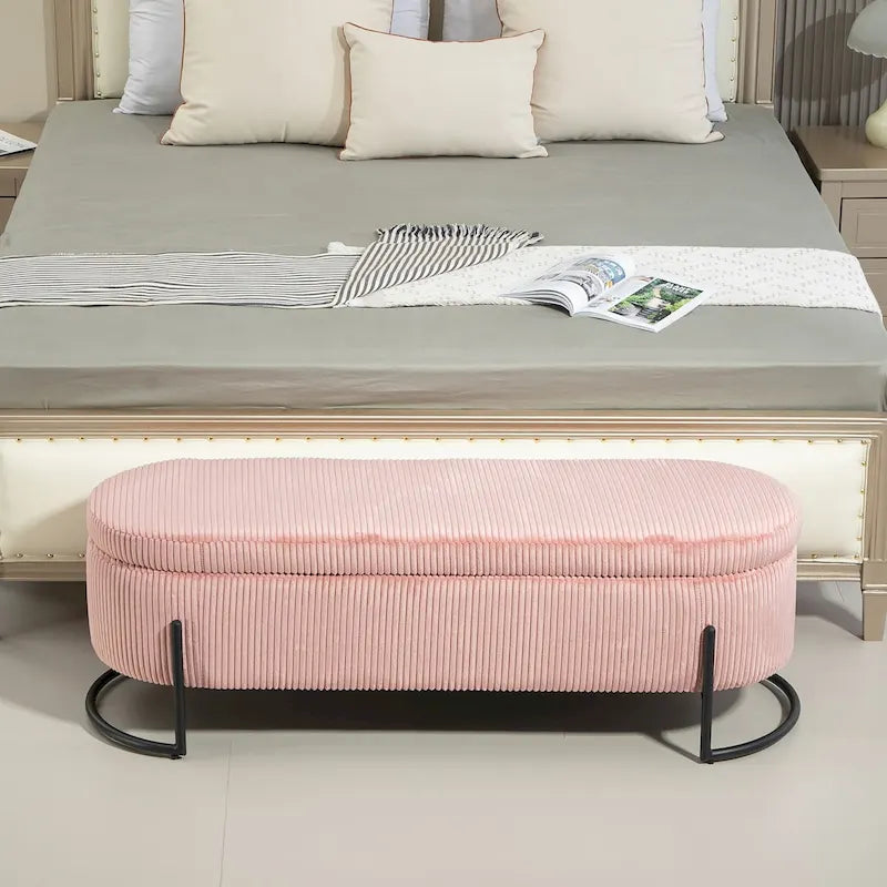Upholstered Fabric Storage Ottoman with Safety Hinge