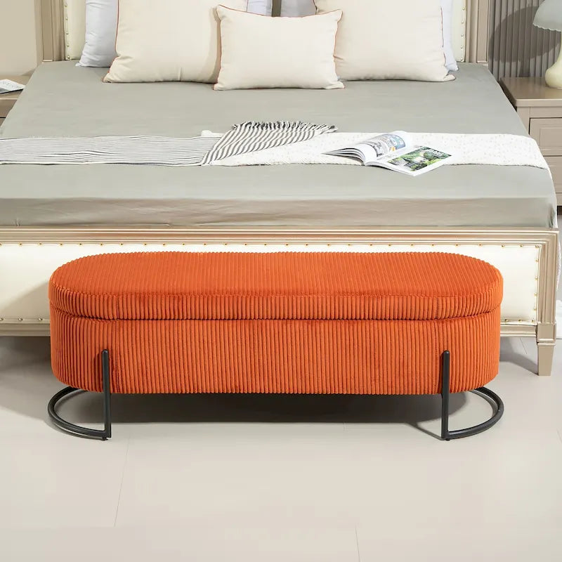 Upholstered Fabric Storage Ottoman with Safety Hinge
