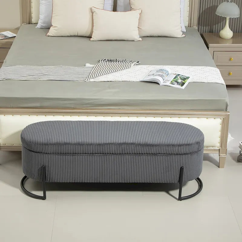 Upholstered Fabric Storage Ottoman with Safety Hinge