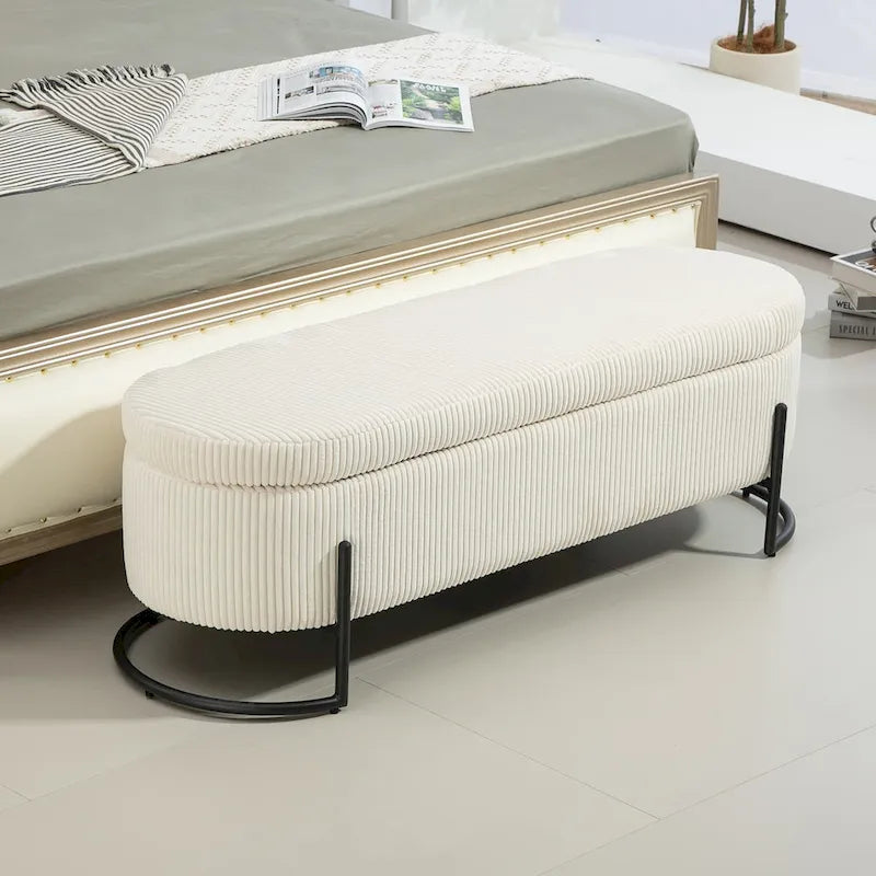 Pouf de rangement en tissu capitonné avec charnière de sécurité