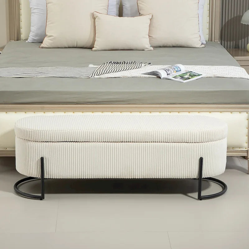 Pouf de rangement en tissu capitonné avec charnière de sécurité
