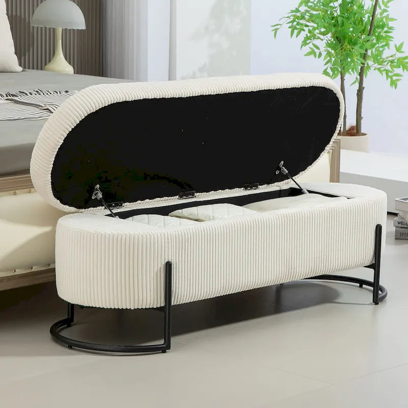 Upholstered Fabric Storage Ottoman with Safety Hinge