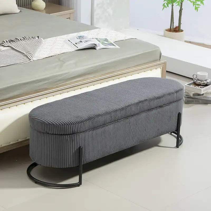 Upholstered Fabric Storage Ottoman with Safety Hinge