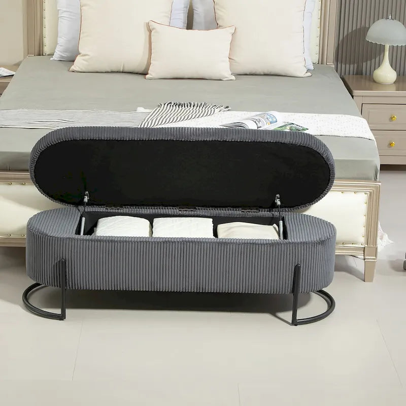 Pouf de rangement en tissu capitonné avec charnière de sécurité