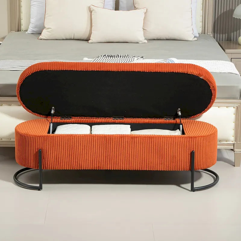 Pouf de rangement en tissu capitonné avec charnière de sécurité
