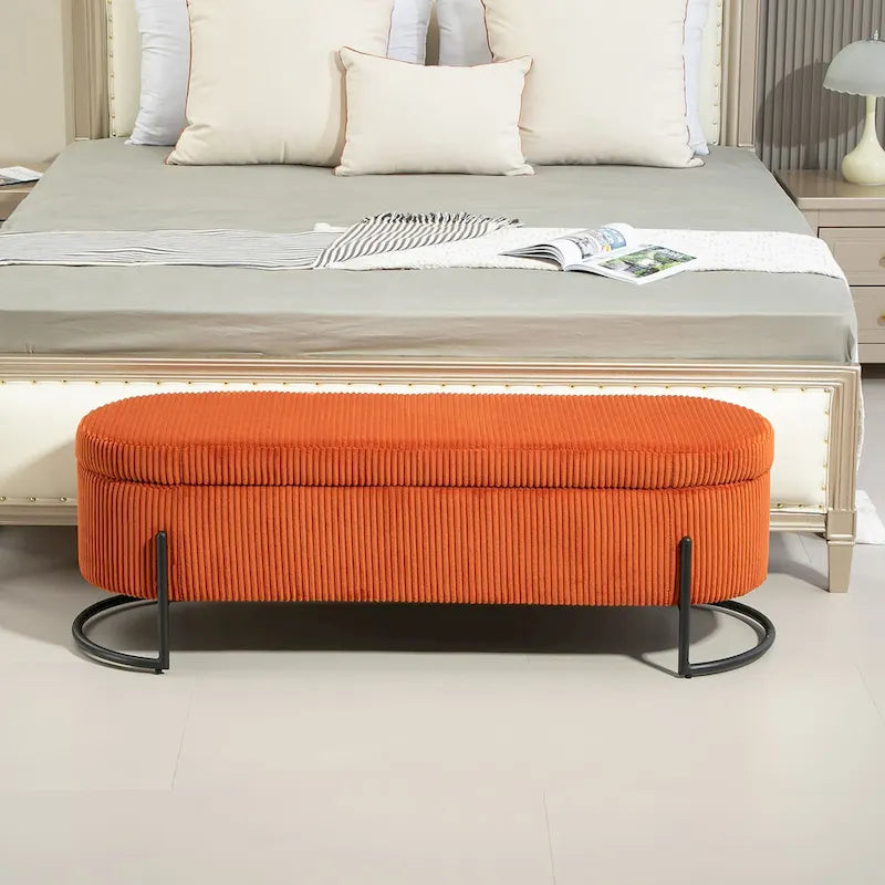 Pouf de rangement en tissu capitonné avec charnière de sécurité