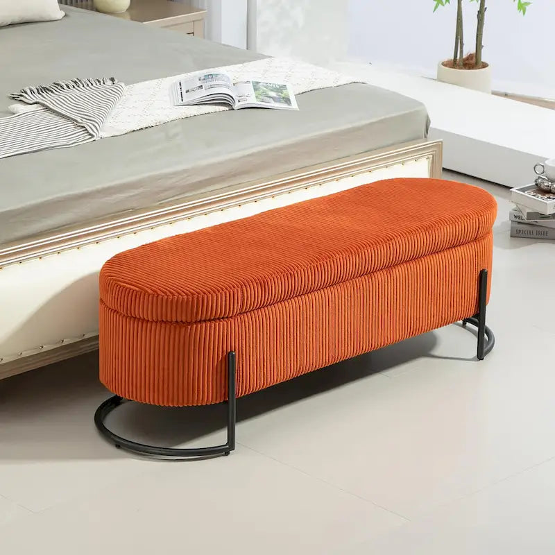 Pouf de rangement en tissu capitonné avec charnière de sécurité