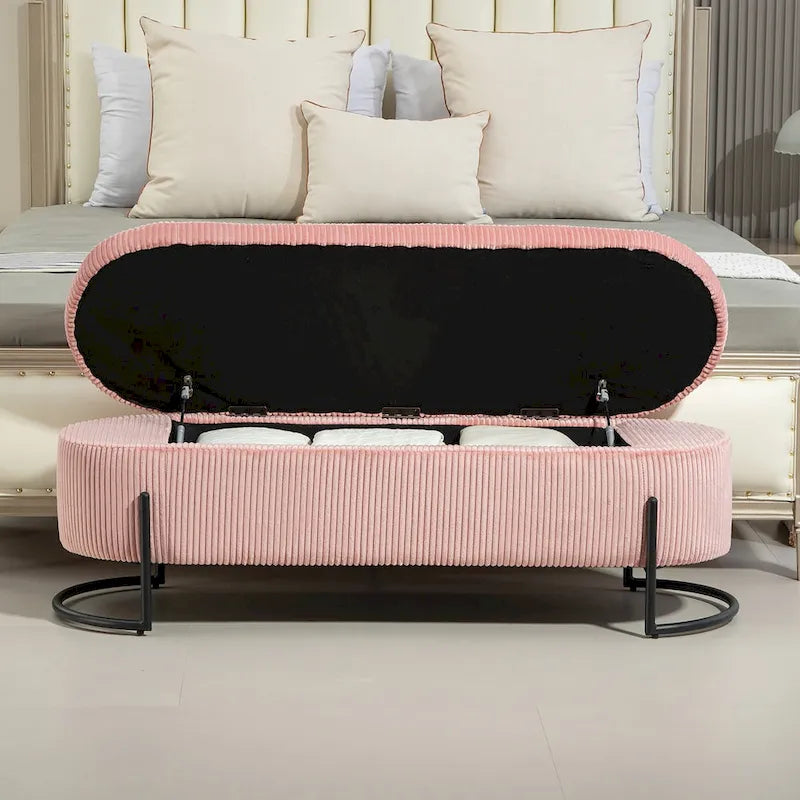 Pouf de rangement en tissu capitonné avec charnière de sécurité