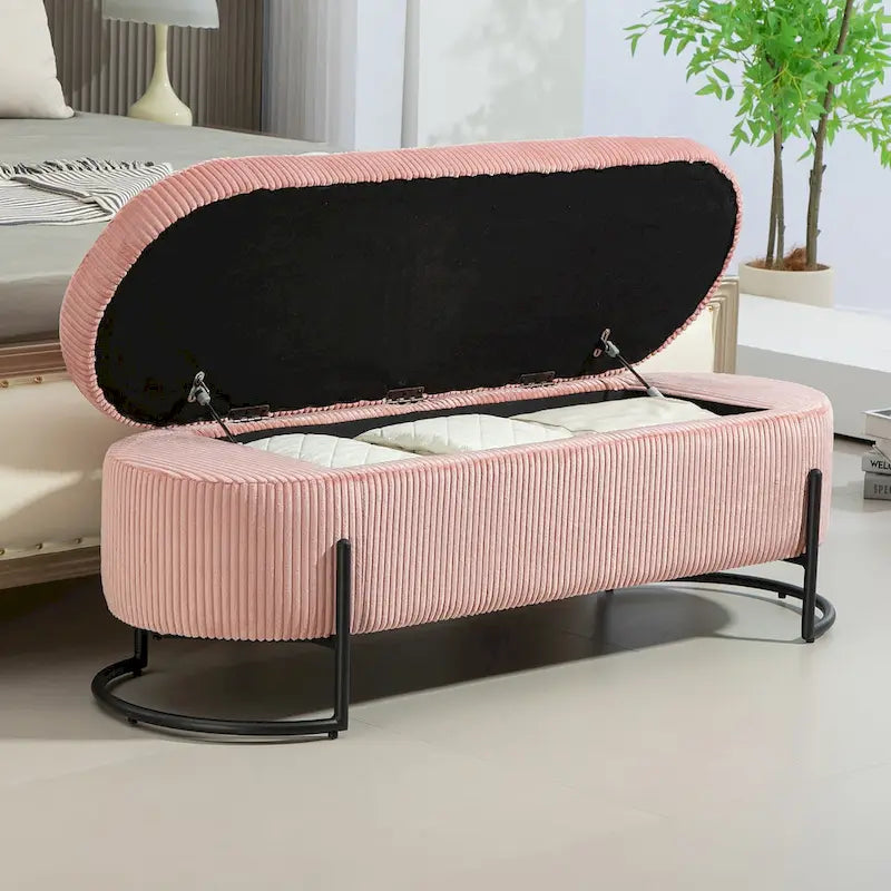 Pouf de rangement en tissu capitonné avec charnière de sécurité