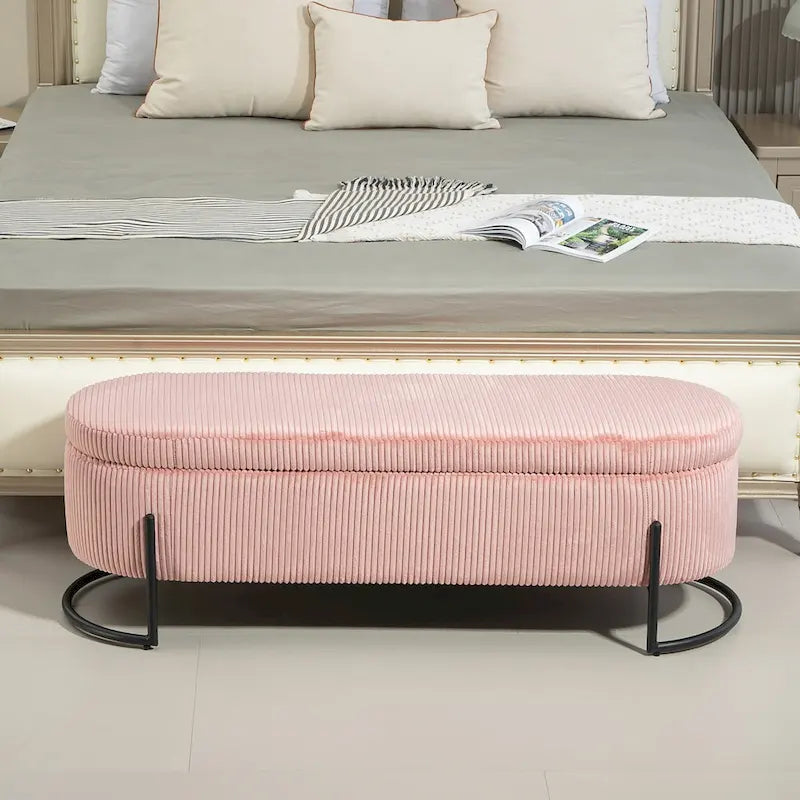 Pouf de rangement en tissu capitonné avec charnière de sécurité