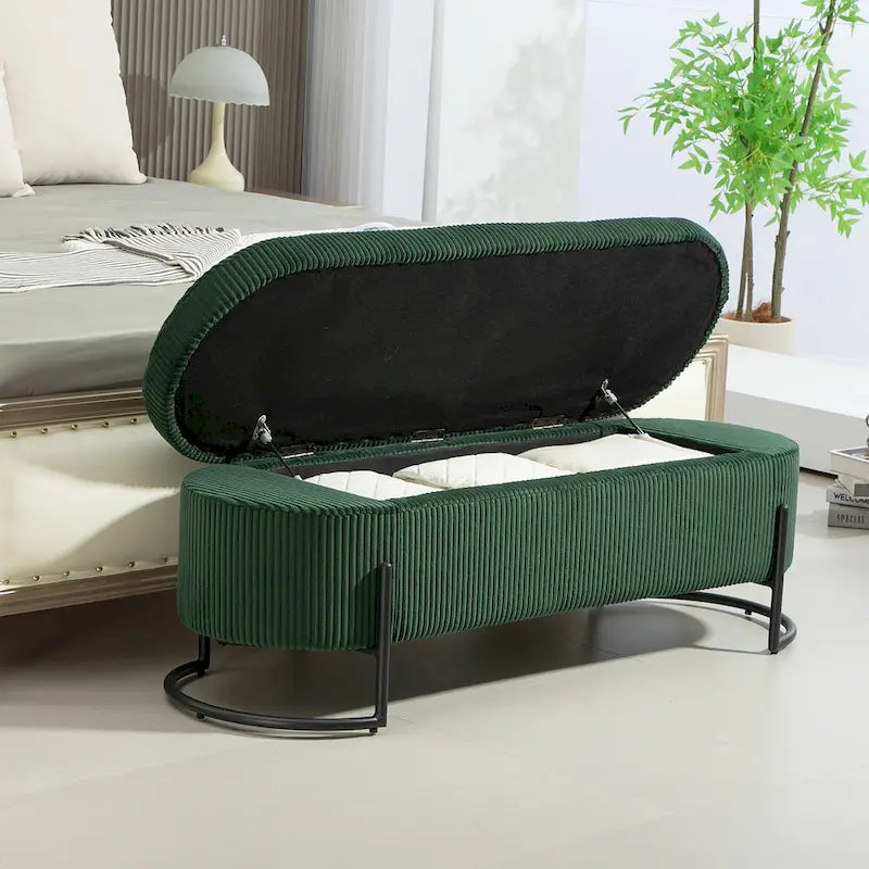 Pouf de rangement en tissu capitonné avec charnière de sécurité