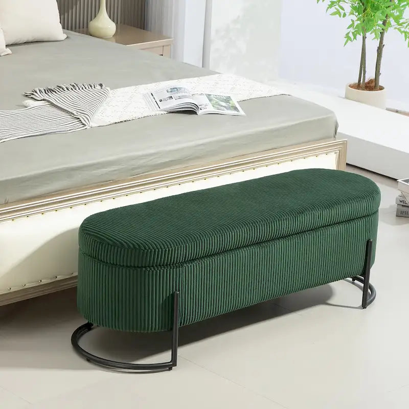 Pouf de rangement en tissu capitonné avec charnière de sécurité
