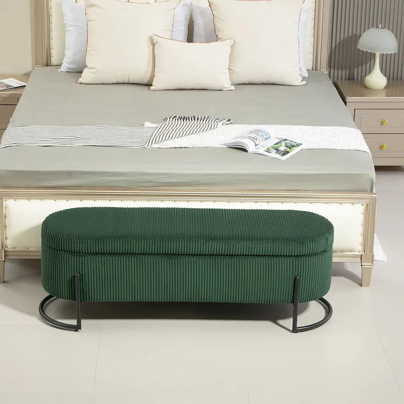 Pouf de rangement en tissu capitonné avec charnière de sécurité