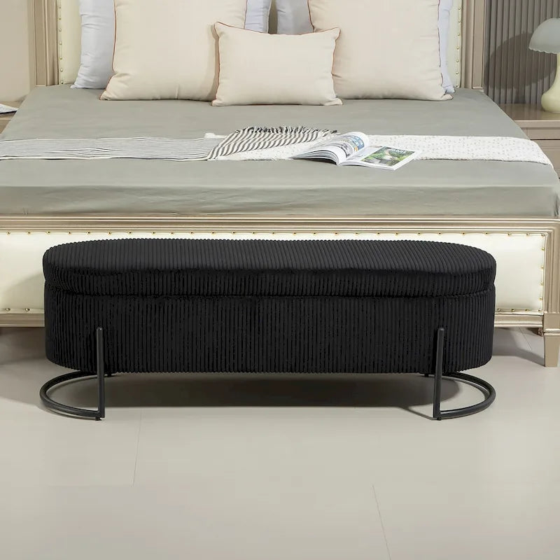Pouf de rangement en tissu capitonné avec charnière de sécurité