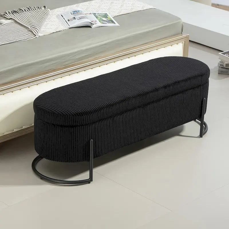 Pouf de rangement en tissu capitonné avec charnière de sécurité