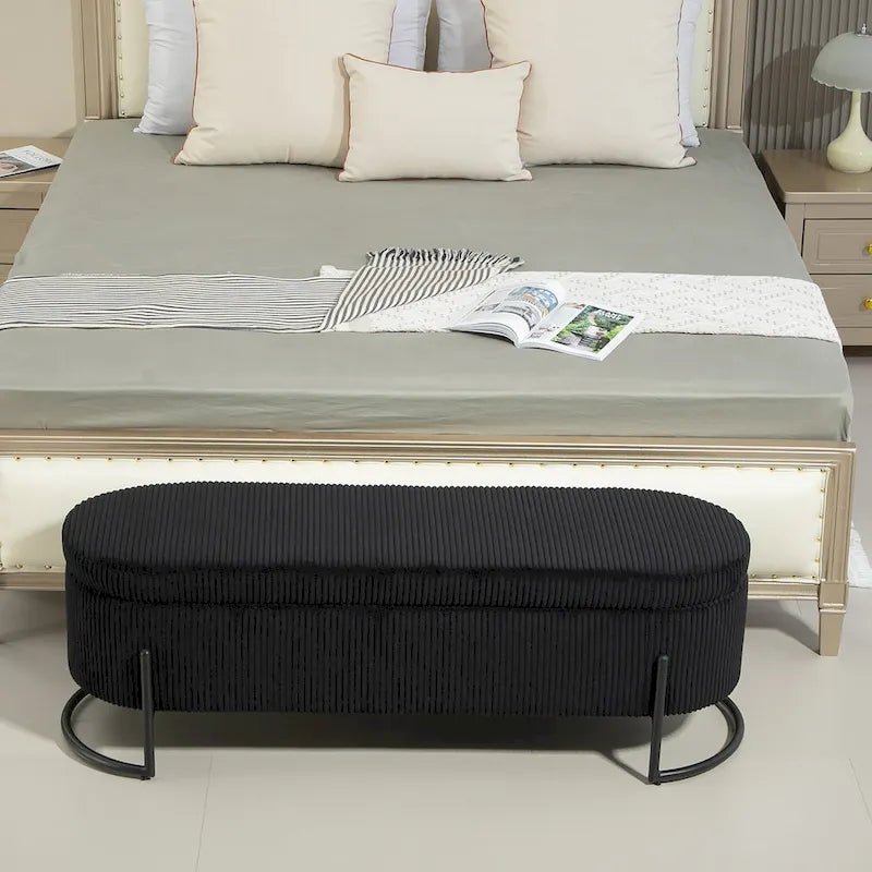 Pouf de rangement en tissu capitonné avec charnière de sécurité