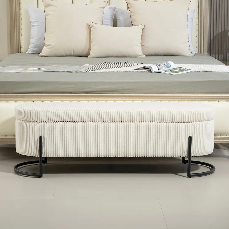Pouf de rangement en tissu capitonné avec charnière de sécurité