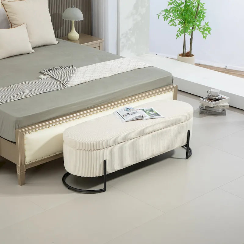 Pouf de rangement en tissu capitonné avec charnière de sécurité
