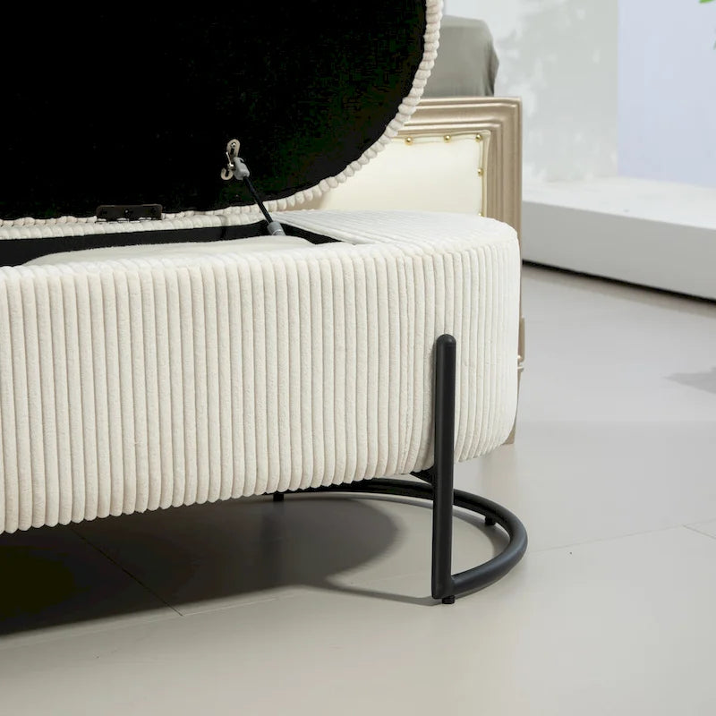 Pouf de rangement en tissu capitonné avec charnière de sécurité