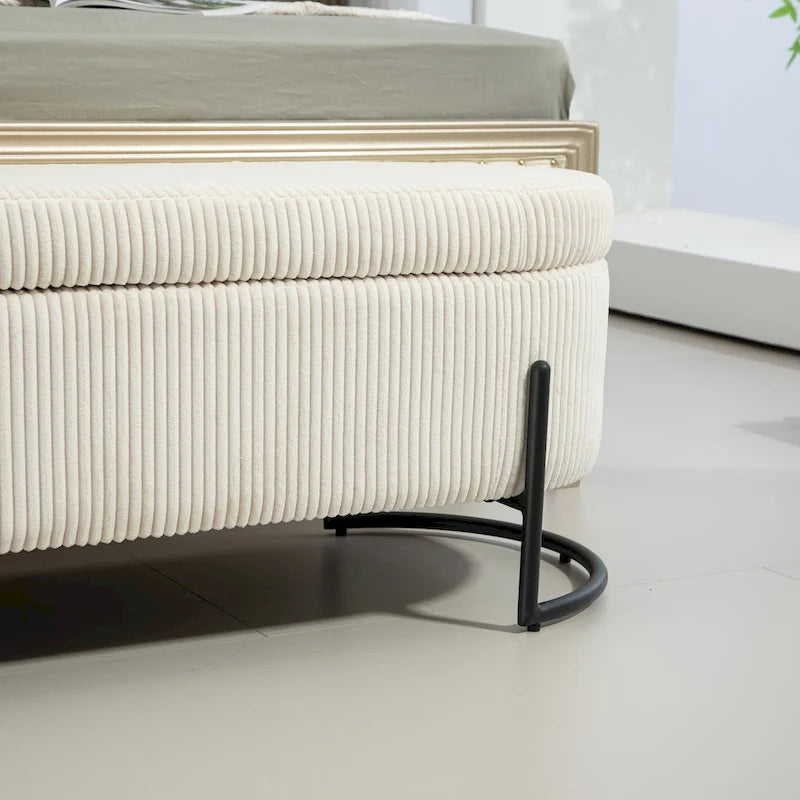 Pouf de rangement en tissu capitonné avec charnière de sécurité