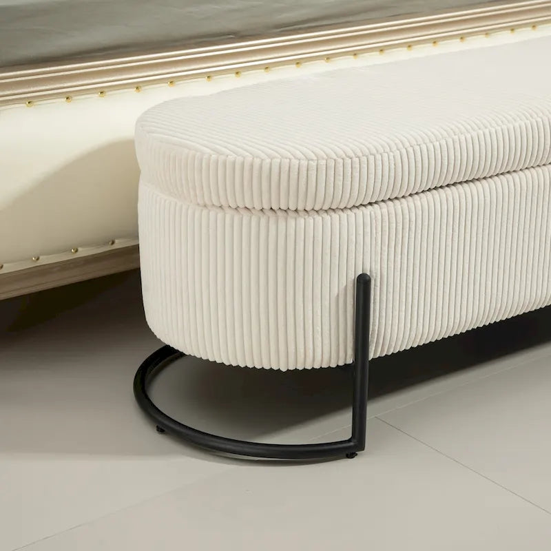 Pouf de rangement en tissu capitonné avec charnière de sécurité