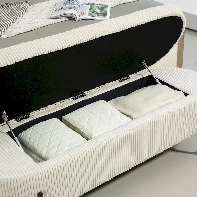 Pouf de rangement en tissu capitonné avec charnière de sécurité