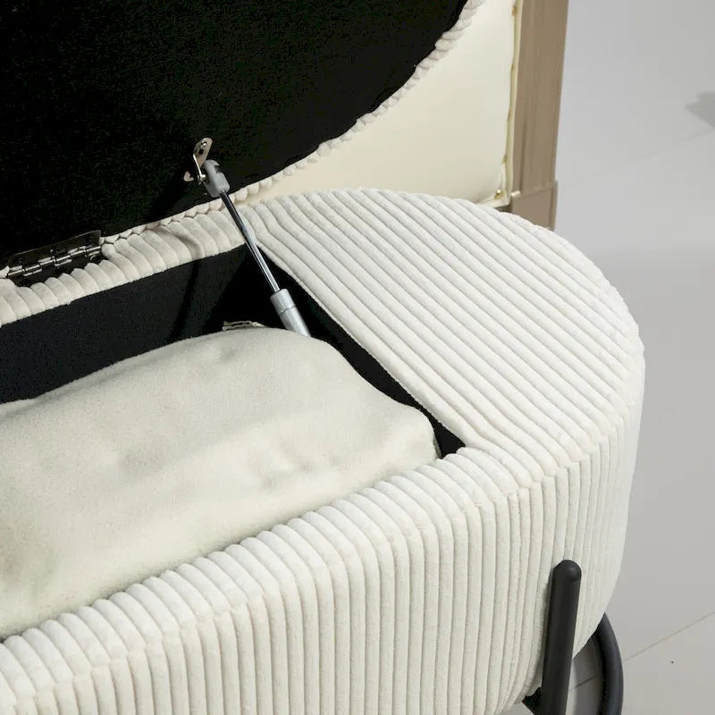 Pouf de rangement en tissu capitonné avec charnière de sécurité